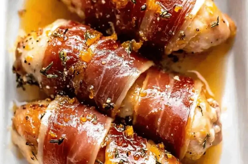Brie Stuffed Prosciutto Wrapped Orange Chicken