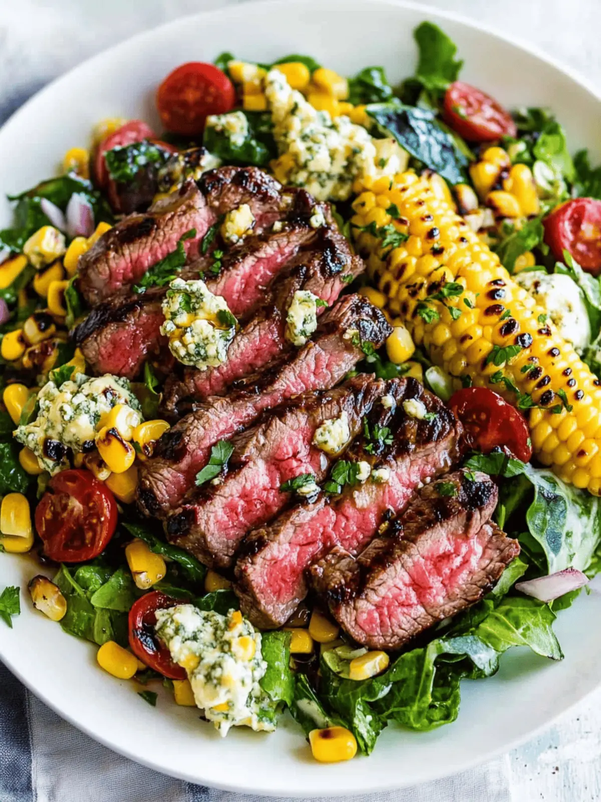 Balsamic Steak Gorgonzola Salad with Grilled Corn