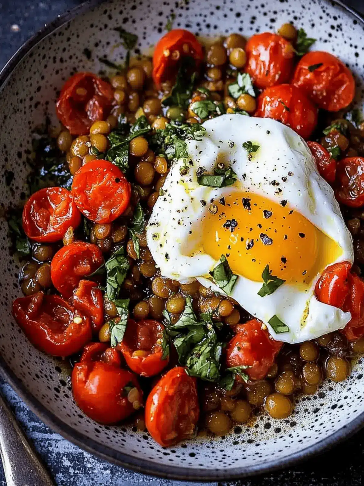 Mediterranean Braised Lentils With Poached Egg