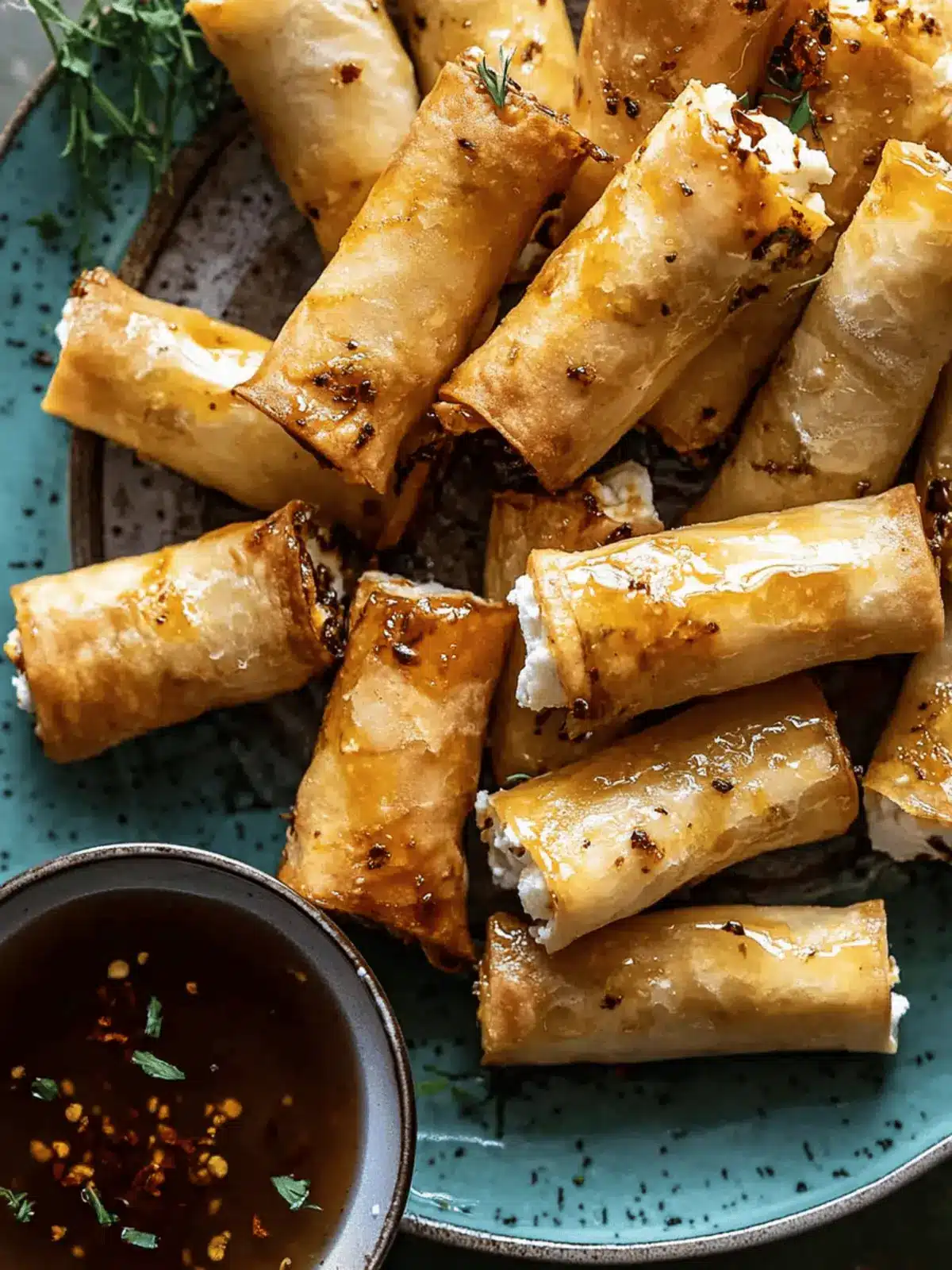 Fried Feta Rolls with Chili Honey