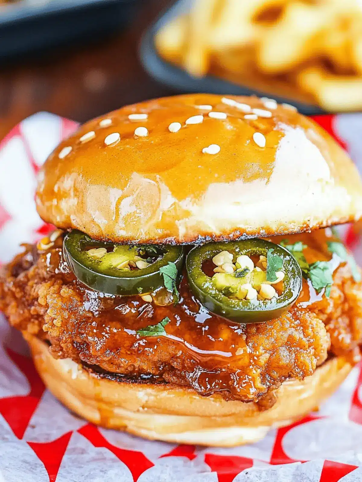 Jalapeno Honey Drenched Crispy Fried Chicken Sandwich