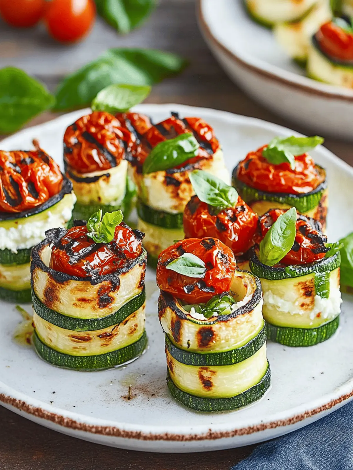 Grilled Zucchini Rollups Stuffed with Lemon-Basil Ricotta and Slow Roasted Tomatoes