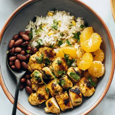 Cilantro Orange Chicken with Rice and Beans