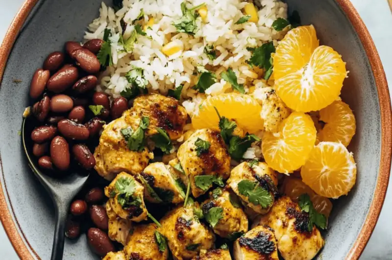Cilantro Orange Chicken with Rice and Beans