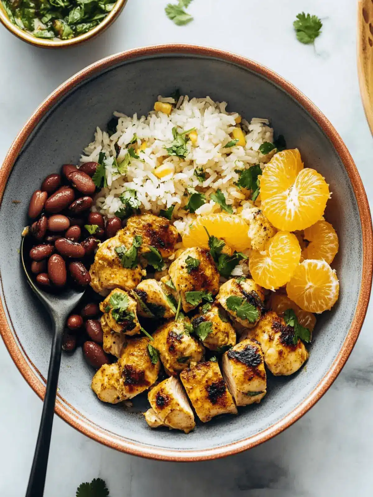 Cilantro Orange Chicken with Rice and Beans