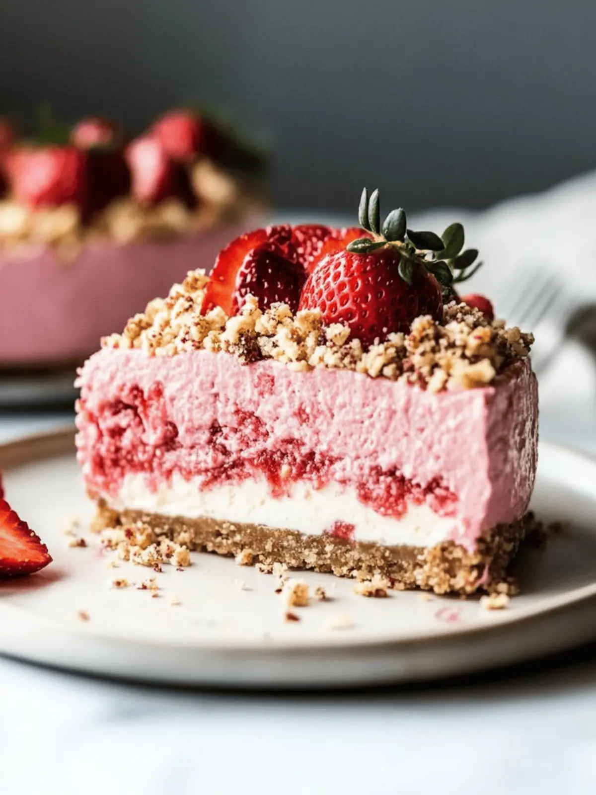 Easy Vegan No Bake Strawberry Crunch Cheesecake