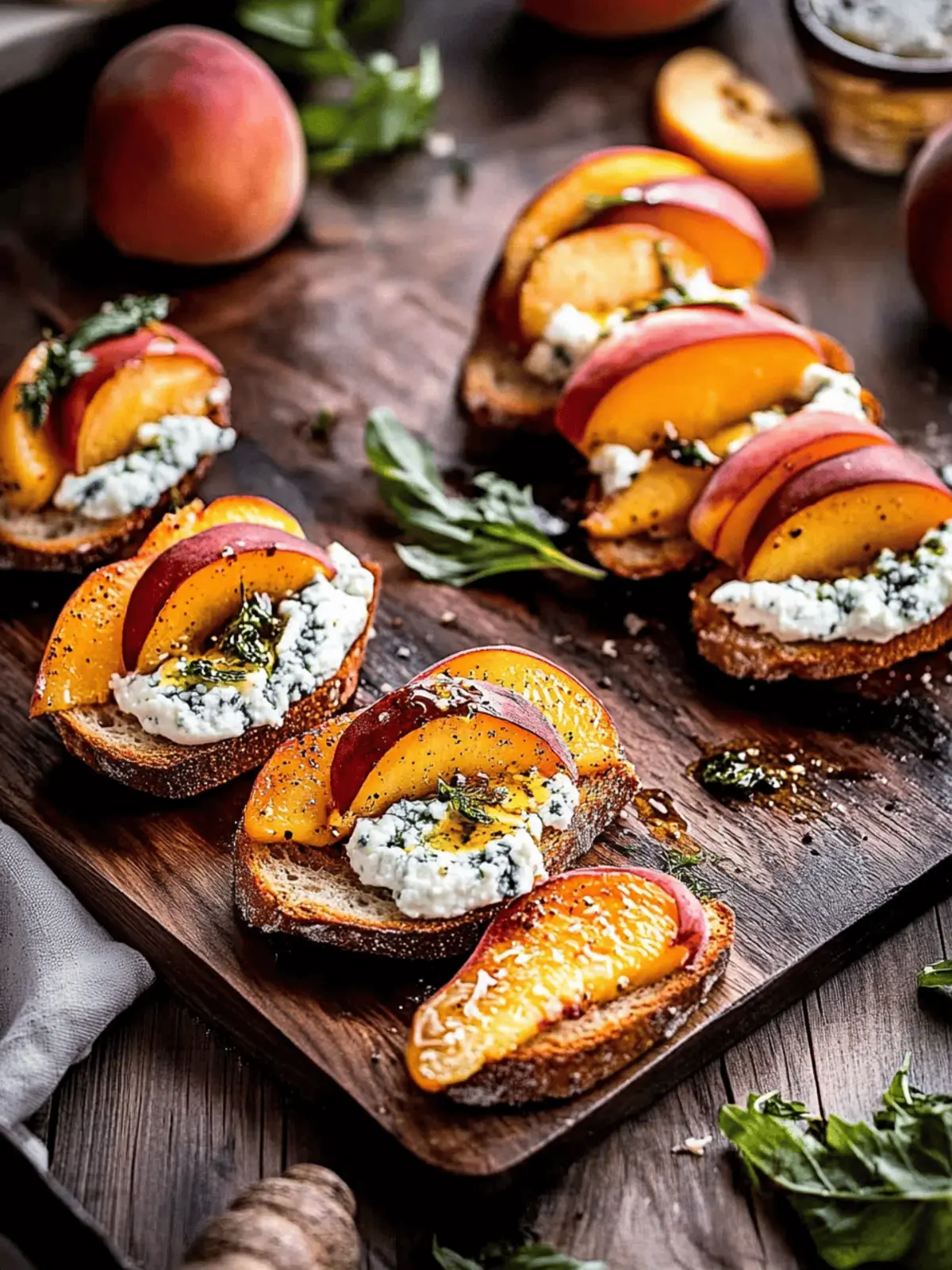 Roasted Peach Crostini with Whipped Blue Cheese Ricotta