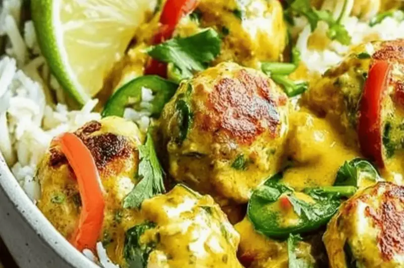 Jalapeño Coconut Curry Chicken Meatball Bowls