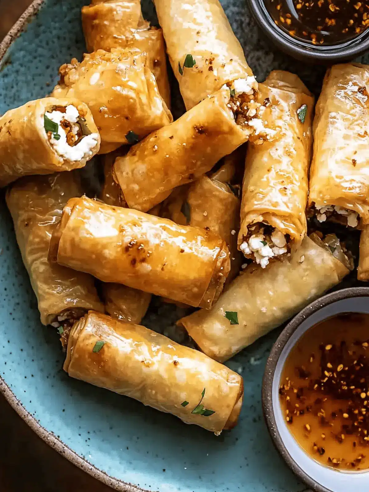 Fried Feta Rolls with Chili Honey