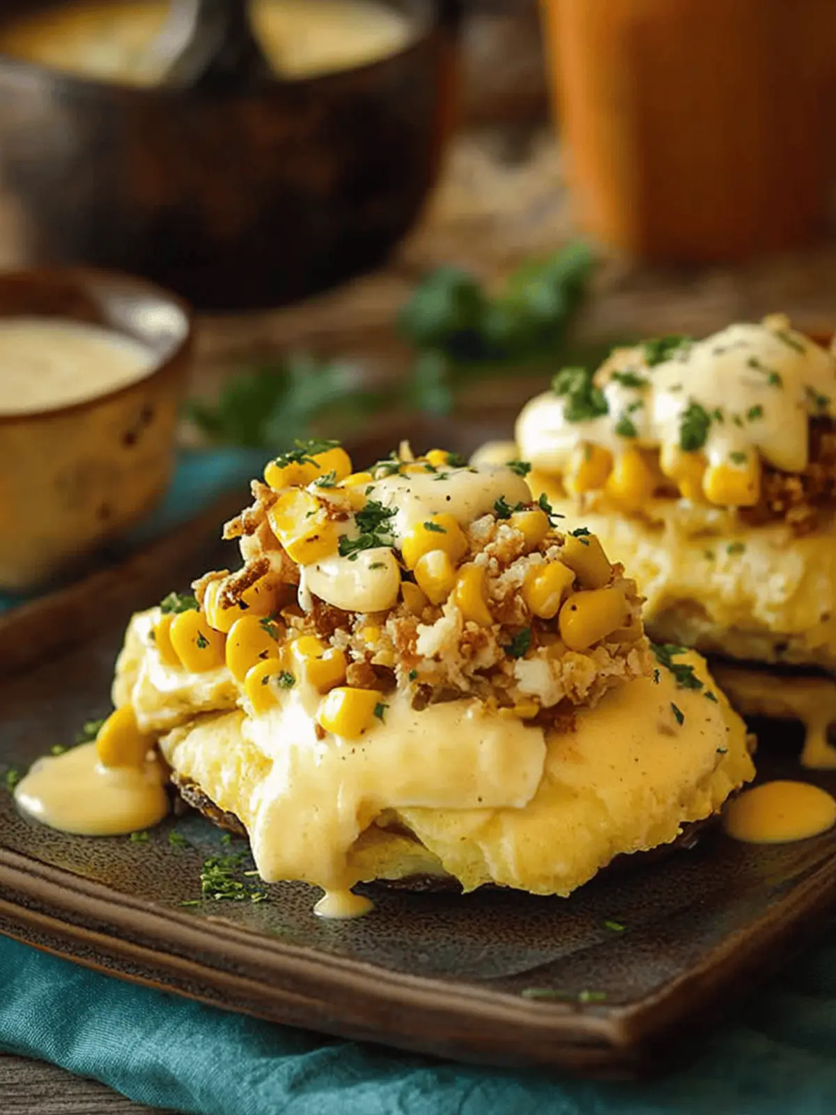 Smashed Potato Eggs Benedict with Corn Hollandaise