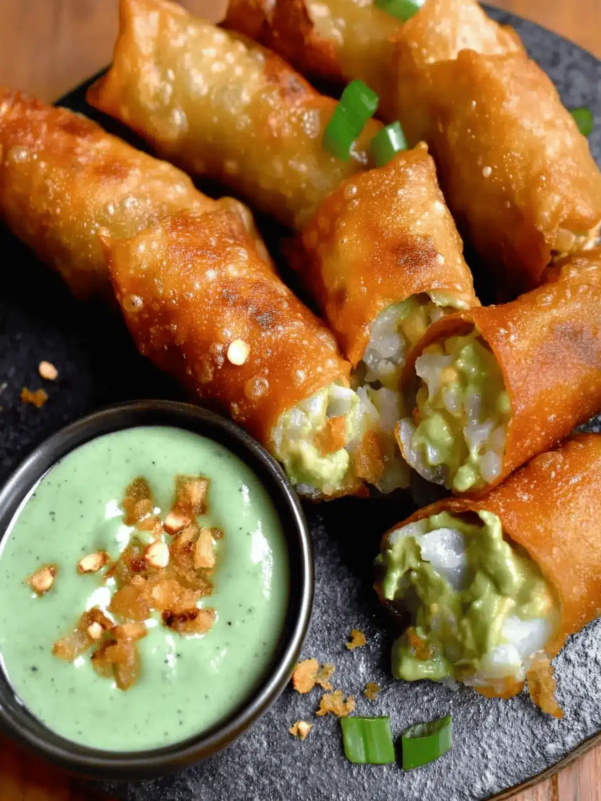 Crispy & Cheesy Elote Egg Rolls with Avocado Sauce