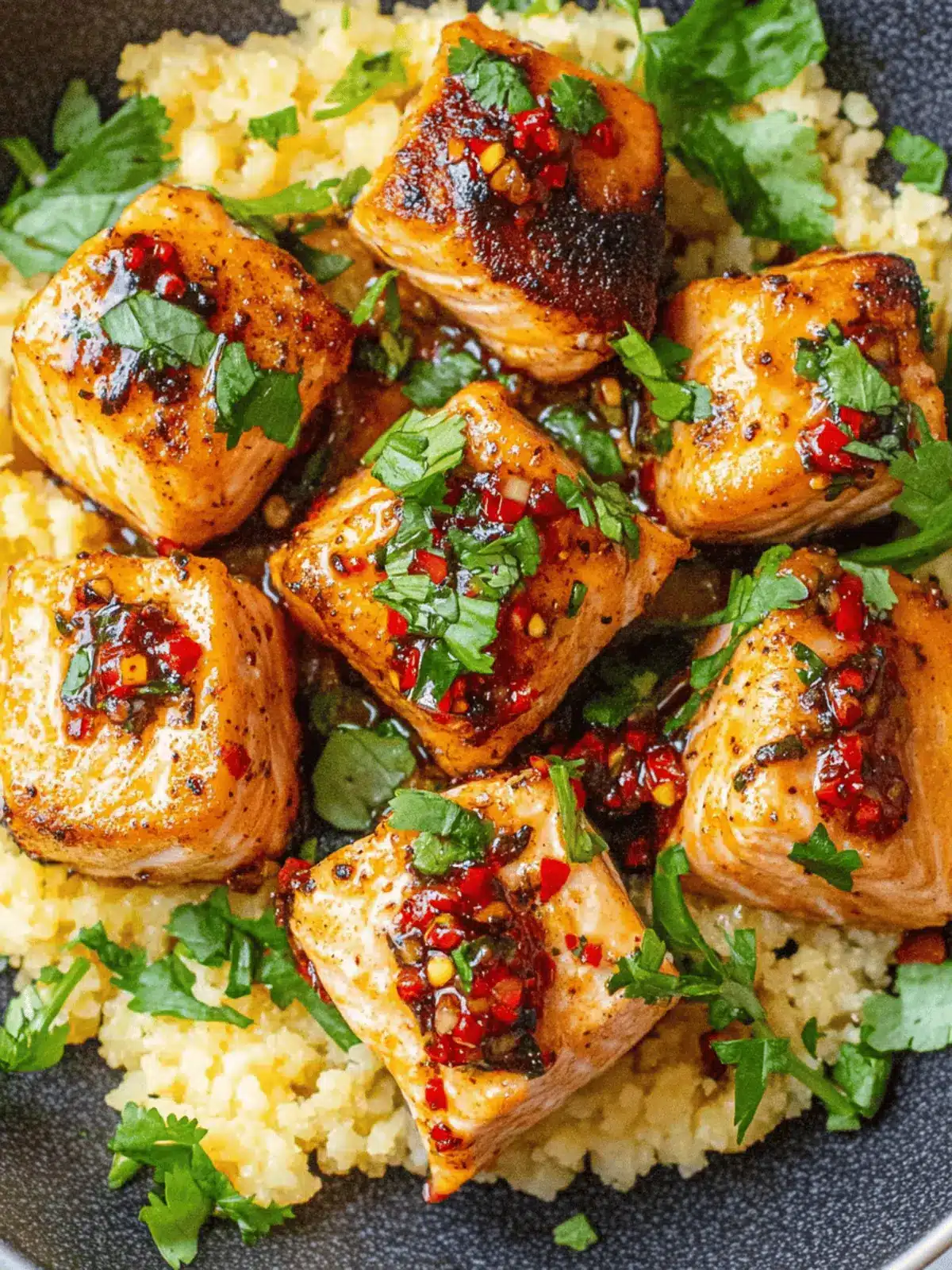 Salmon Bites With Spicy Chili Crisp Sauce
