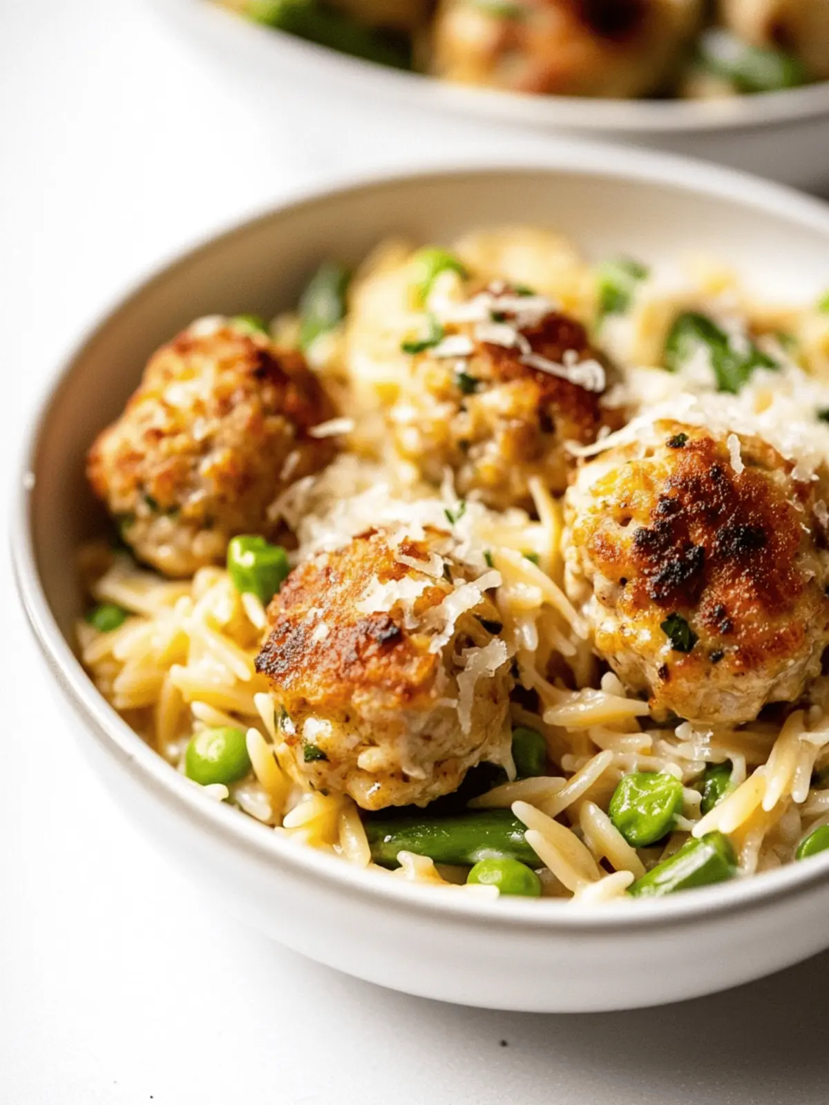 Lemony Boursin Chicken Meatballs with Cheesy Asparagus Orzo