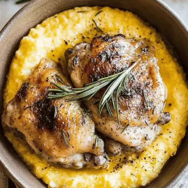 Rosemary Chicken Thighs with Cacio e Pepe Polenta