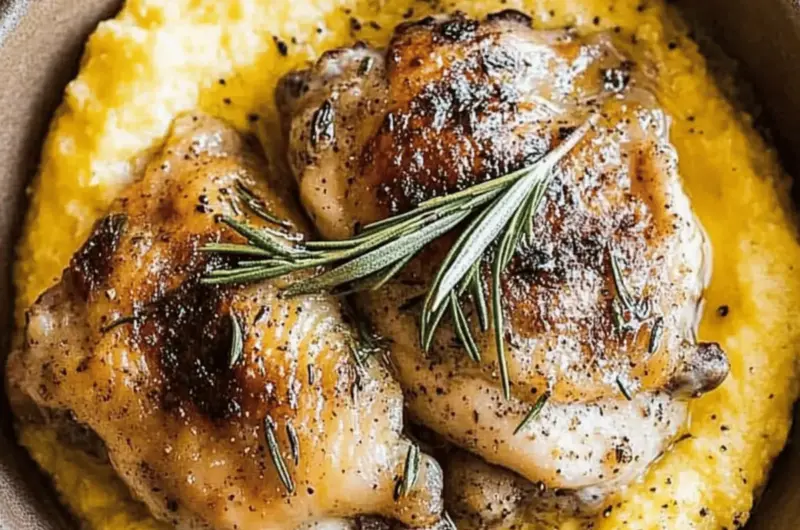 Rosemary Chicken Thighs with Cacio e Pepe Polenta