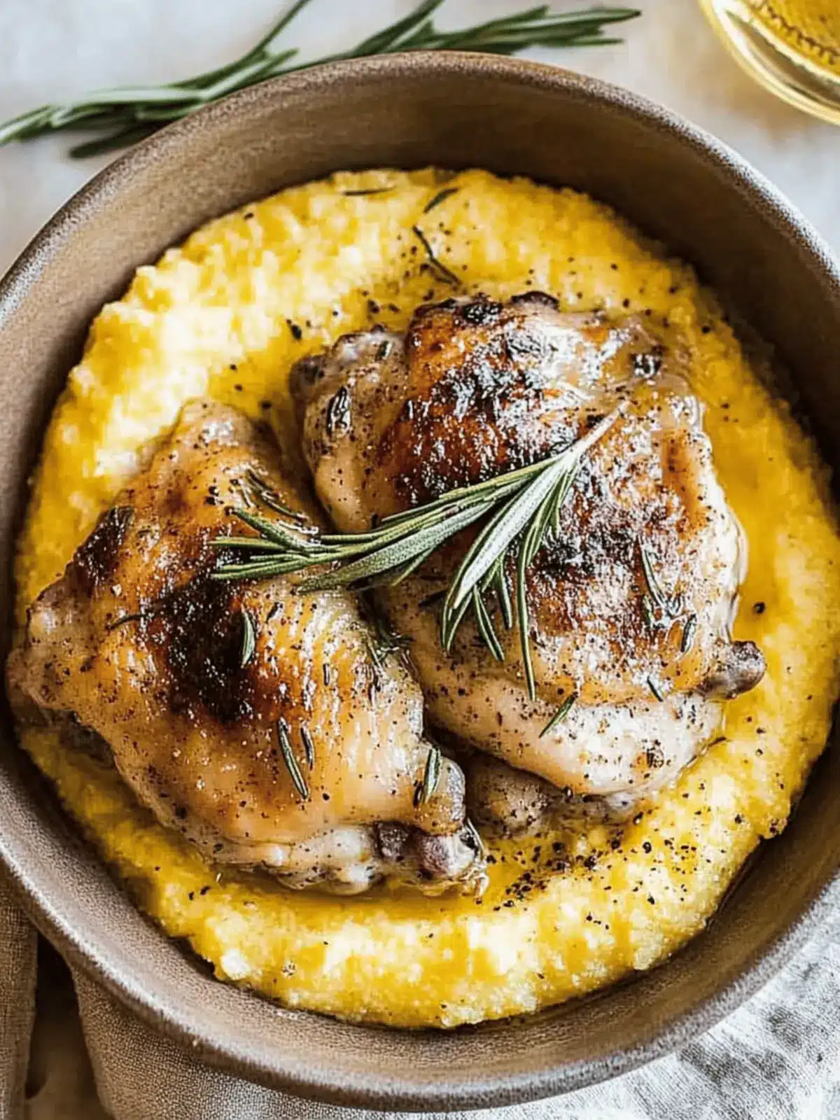 Rosemary Chicken Thighs with Cacio e Pepe Polenta