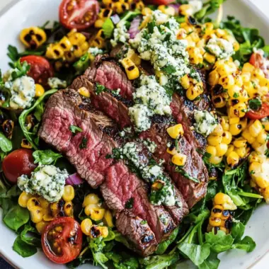 Balsamic Steak Gorgonzola Salad with Grilled Corn