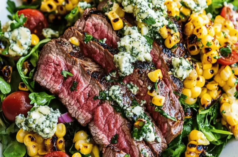 Balsamic Steak Gorgonzola Salad with Grilled Corn