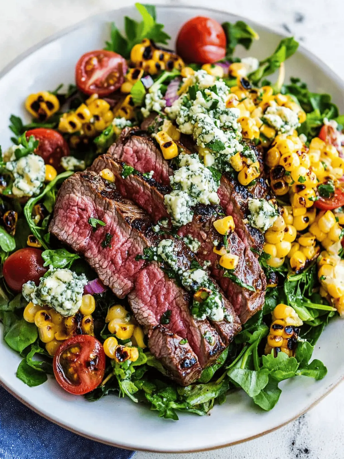 Balsamic Steak Gorgonzola Salad with Grilled Corn