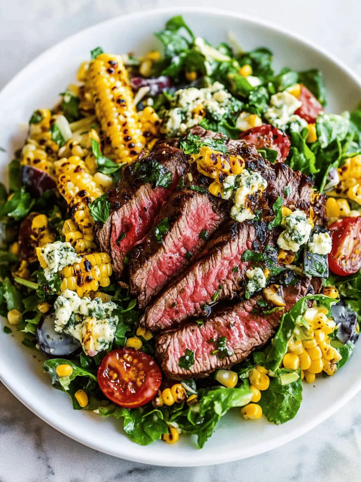 Balsamic Steak Gorgonzola Salad with Grilled Corn