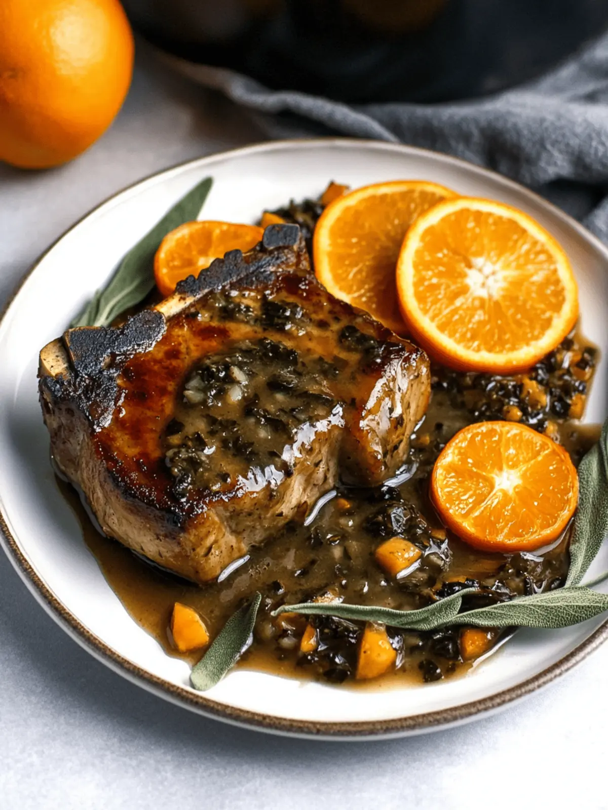 Orange Glazed Pork Chops with Garlic-Sage Pan Sauce