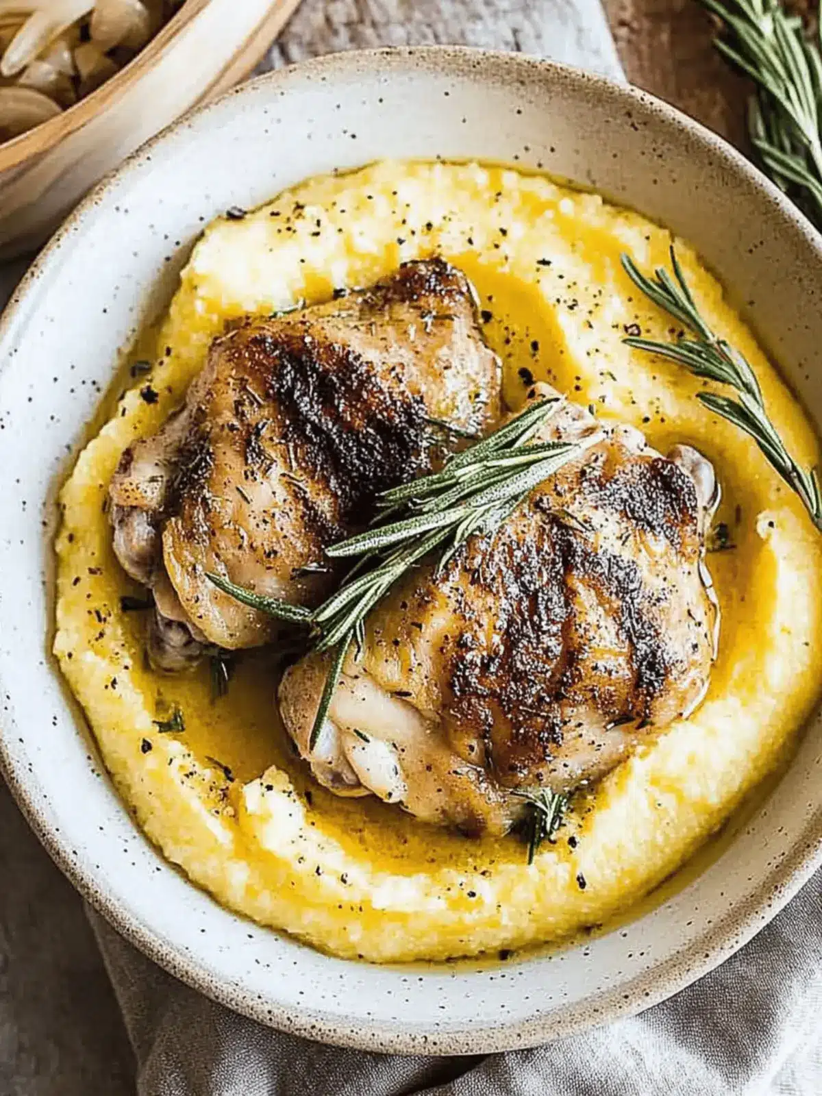 Rosemary Chicken Thighs with Cacio e Pepe Polenta