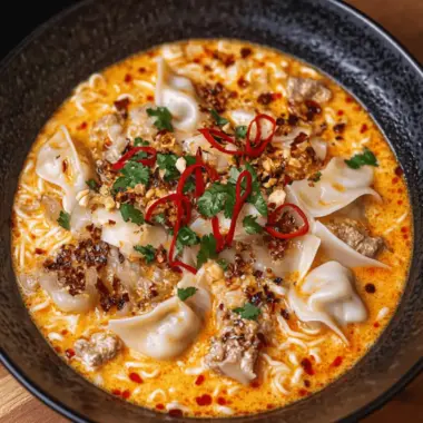 Chilli Oil Red Curry Wonton Ramen Made in One Pot