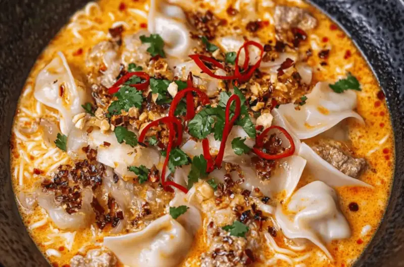 Chilli Oil Red Curry Wonton Ramen Made in One Pot