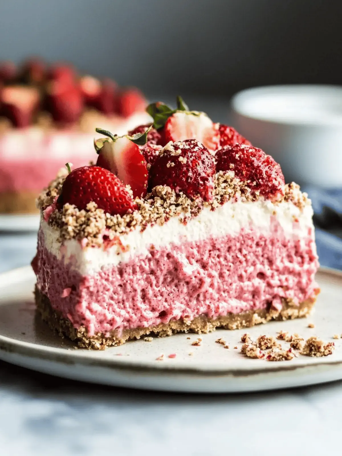 Easy Vegan No Bake Strawberry Crunch Cheesecake