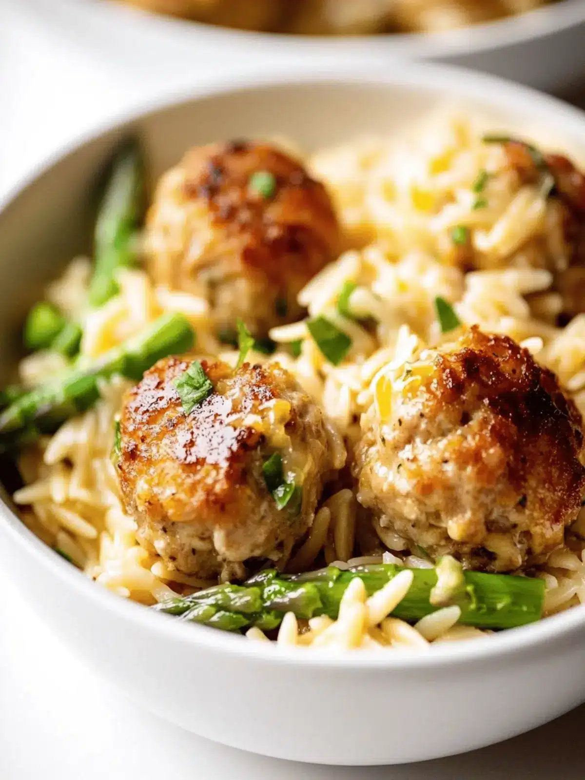 Lemony Boursin Chicken Meatballs with Cheesy Asparagus Orzo
