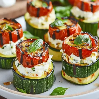 Grilled Zucchini Rollups Stuffed with Lemon-Basil Ricotta and Slow Roasted Tomatoes