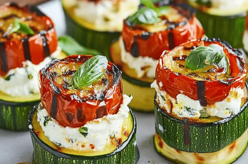 Grilled Zucchini Rollups Stuffed with Lemon-Basil Ricotta and Slow Roasted Tomatoes