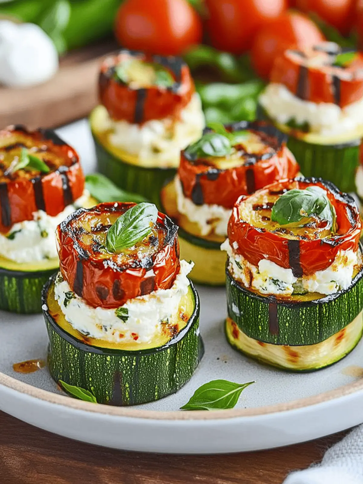 Grilled Zucchini Rollups Stuffed with Lemon-Basil Ricotta and Slow Roasted Tomatoes