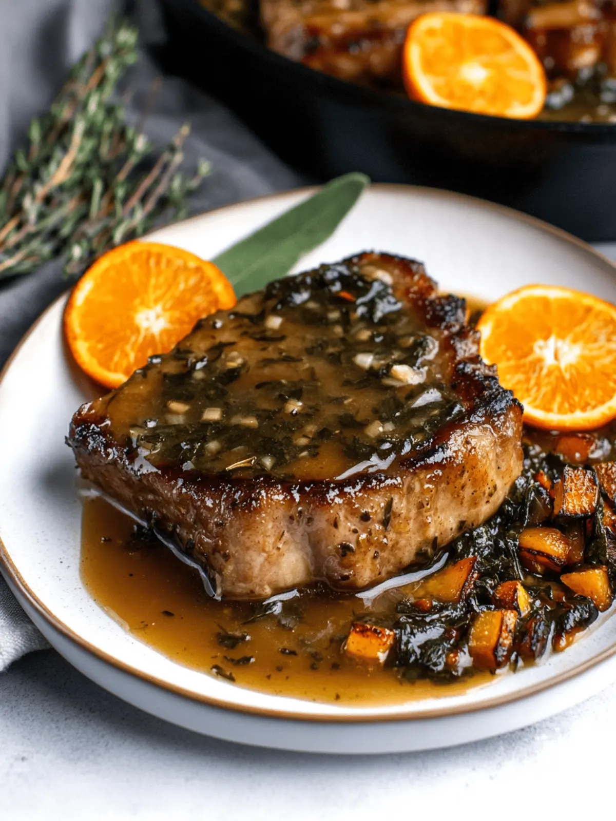 Orange Glazed Pork Chops with Garlic-Sage Pan Sauce