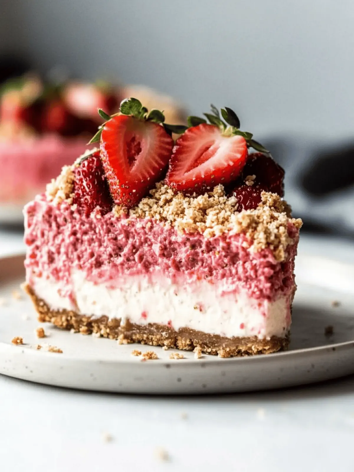 Easy Vegan No Bake Strawberry Crunch Cheesecake