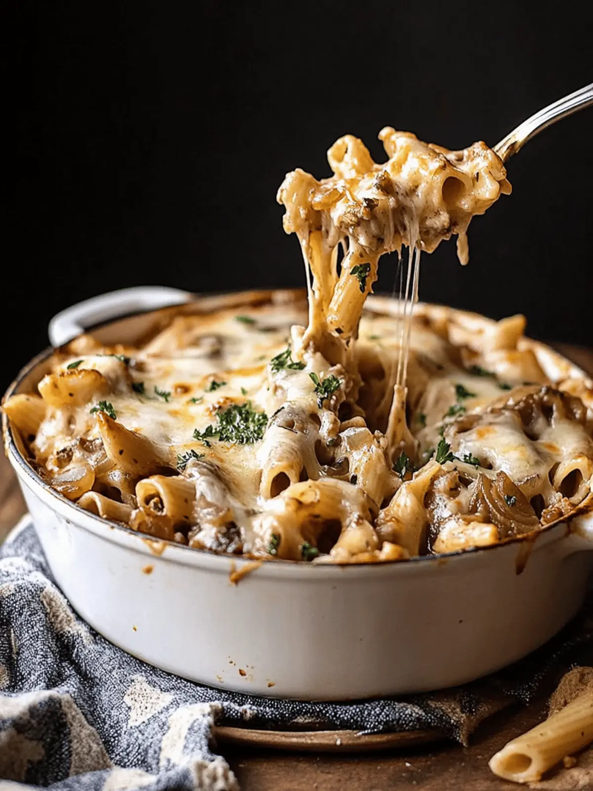 One Pot Creamy French Onion Pasta Bake