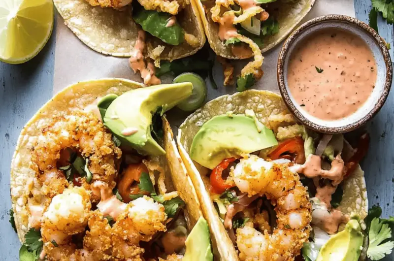 Bang Bang Shrimp and Fried Avocado Tacos
