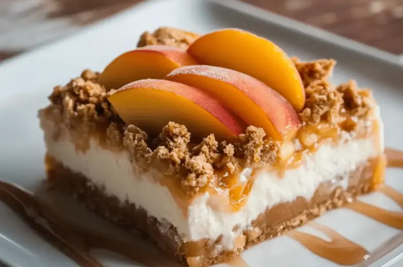 Peach Cobbler Cheesecake Bars