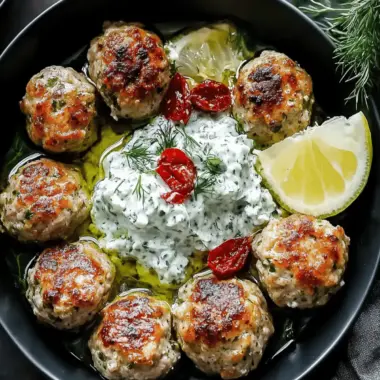 Mediterranean Greek Turkey Meatballs with Tzatziki Sauce