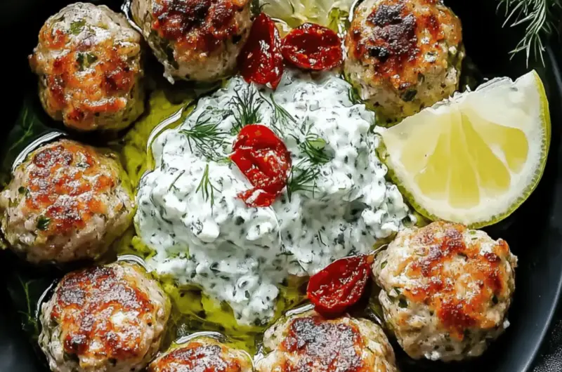 Mediterranean Greek Turkey Meatballs with Tzatziki Sauce