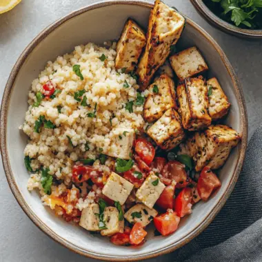 Mediterranean Herbed Lemon Tofu and Couscous Bowl
