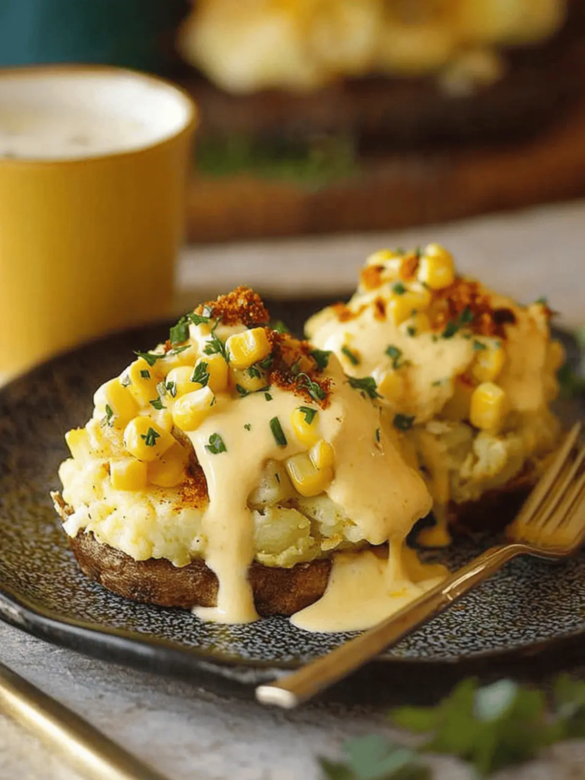 Smashed Potato Eggs Benedict with Corn Hollandaise