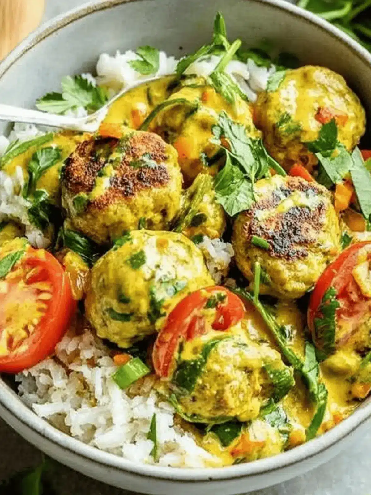 Jalapeño Coconut Curry Chicken Meatball Bowls