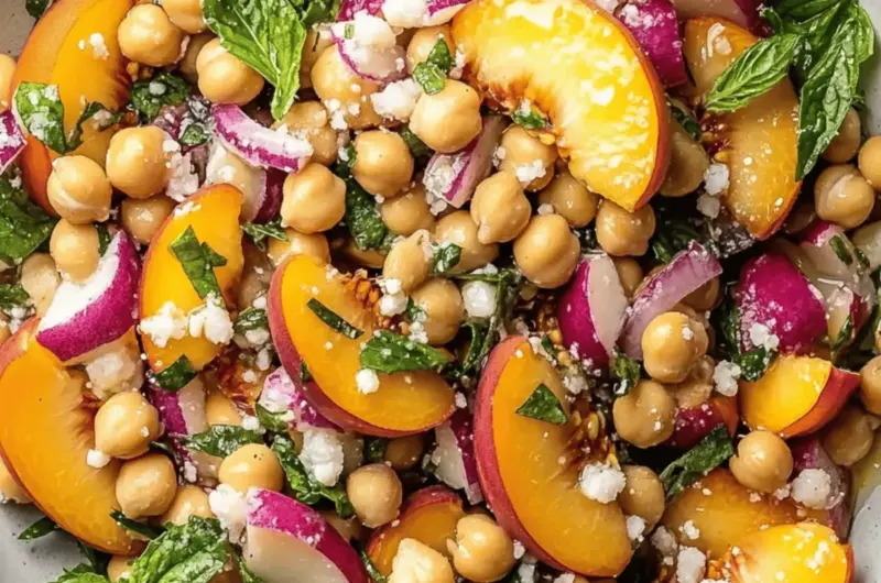 Chickpea Peach Salad with Honey Lime Dressing