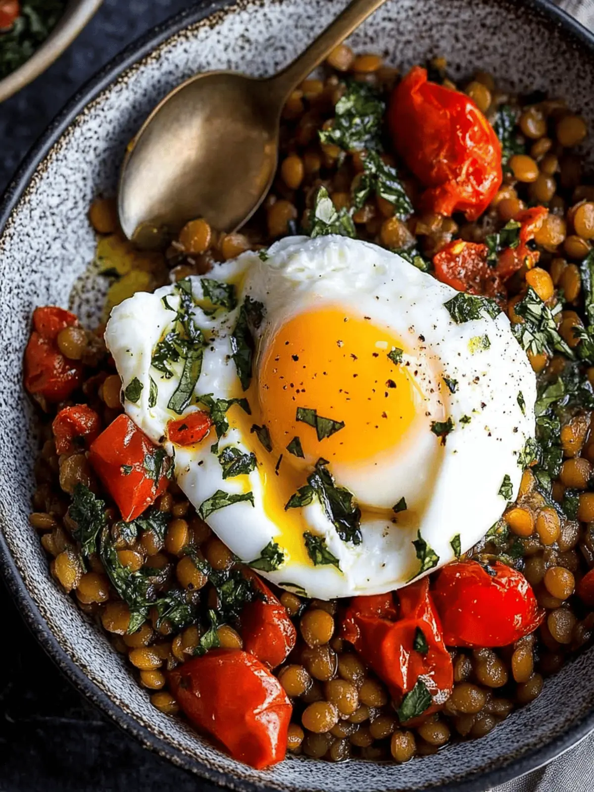 Mediterranean Braised Lentils With Poached Egg