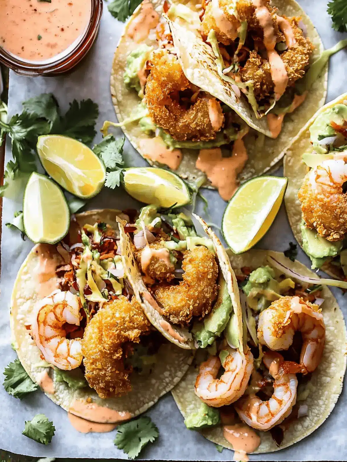 Bang Bang Shrimp and Fried Avocado Tacos