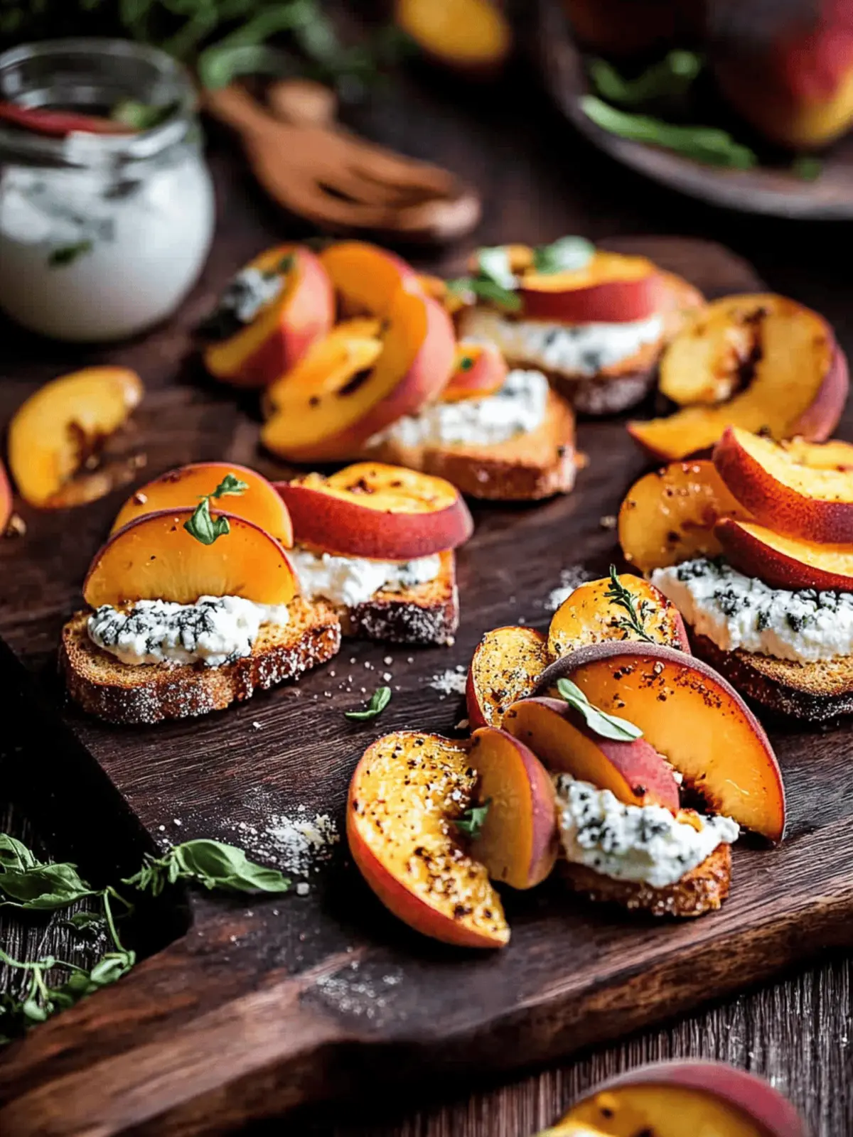 Roasted Peach Crostini with Whipped Blue Cheese Ricotta