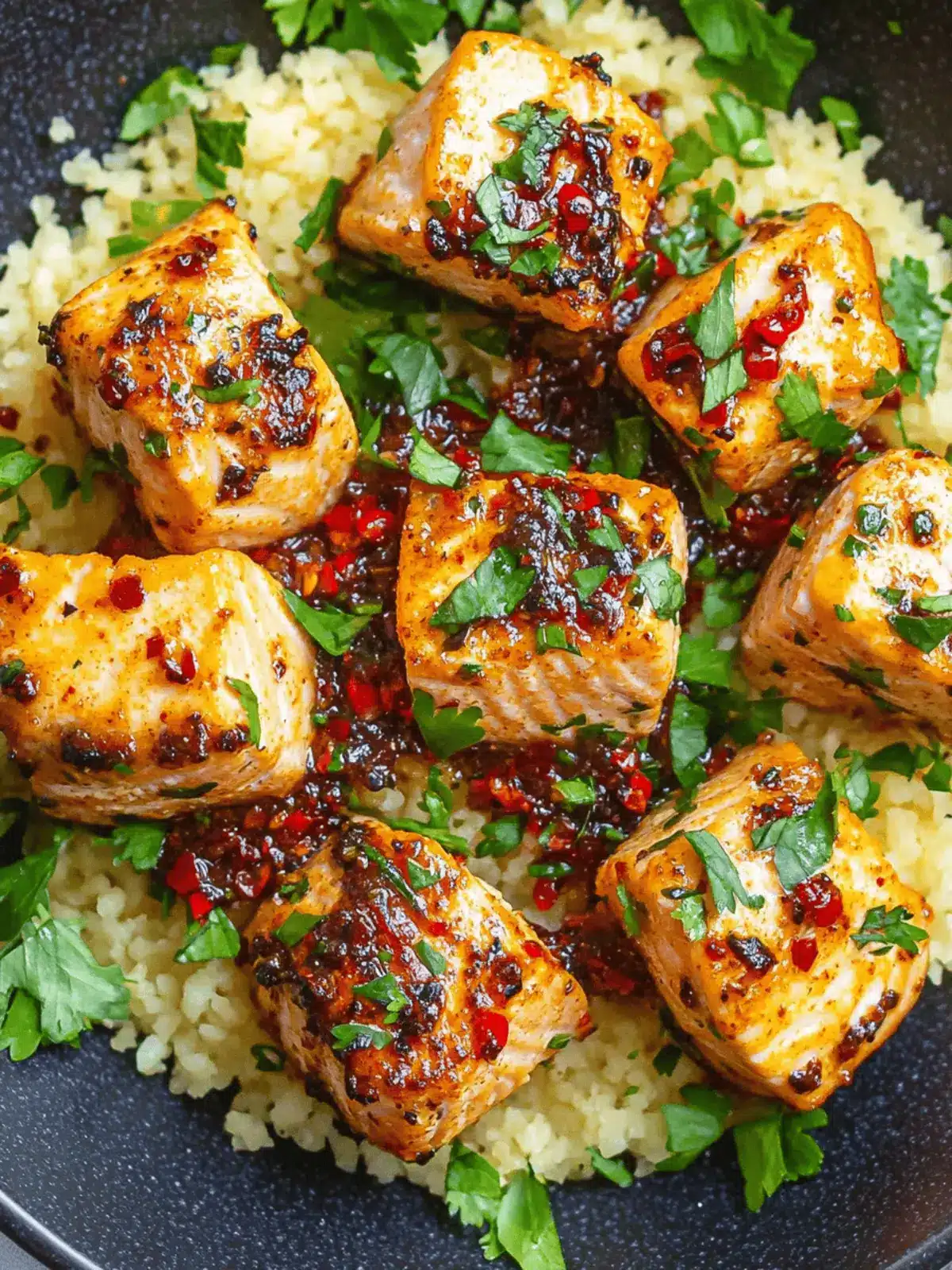 Salmon Bites With Spicy Chili Crisp Sauce