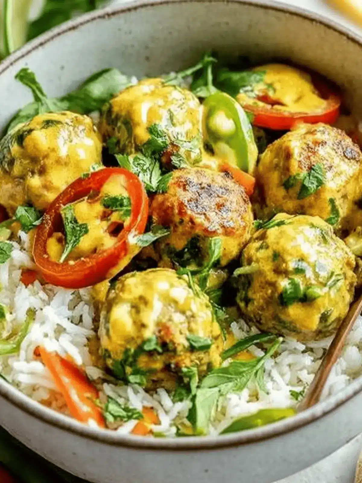 Jalapeño Coconut Curry Chicken Meatball Bowls