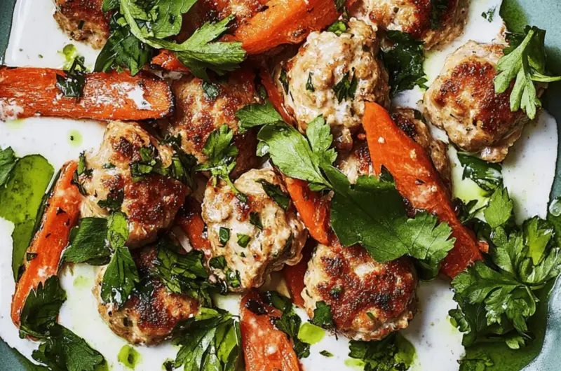 Freeform Chicken Meatballs With Carrots and Yogurt Sauce